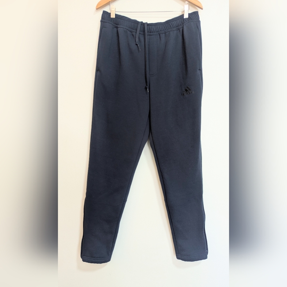🌸Adidas Navy Blue Performance Fleece Zip Ankle Drawstring Sweatpant Joggers L